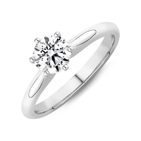 Certified Solitaire Engagement Ring with a 3/4 Carat TW Diamond in 18kt White Gold Certified Solitaire Engagement Ring with a 3/4 Carat TW Diamond in 18kt White Gold