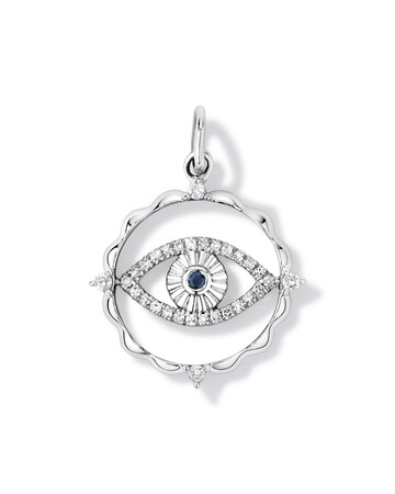 Evil Eye Talisman Pendant with Sapphire & 0.10 Carat TW of Diamonds in Sterling Silver Evil Eye Talisman Pendant with Sapphire & 0.10 Carat TW of Diamonds in Sterling Silver