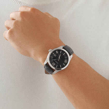Men's Watch in Stainless Steel & Black Leather Men's Watch in Stainless Steel & Black Leather