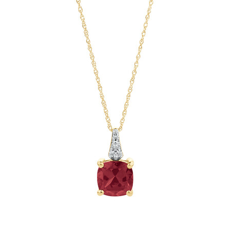 Pendant with Created Ruby & Diamonds in 10ct Yellow Gold Pendant with Created Ruby & Diamonds in 10ct Yellow Gold