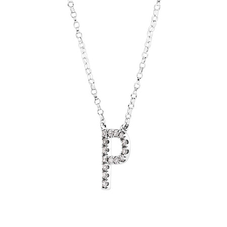 P Initial Necklace with 0.10 Carat TW of Diamonds in 10kt White Gold P Initial Necklace with 0.10 Carat TW of Diamonds in 10kt White Gold
