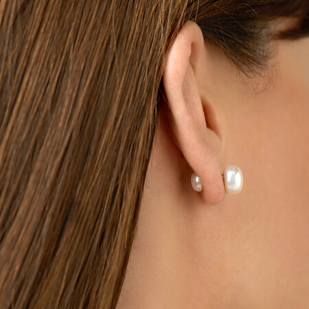 Front & Back Stud Earrings with Button Cultured Freshwater Pearls in Sterling Silver Front & Back Stud Earrings with Button Cultured Freshwater Pearls in Sterling Silver