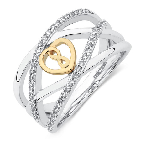 Infinitas Ring with 1/4 Carat TW of Diamonds in 10ct Yellow Gold & Sterling Silver Infinitas Ring with 1/4 Carat TW of Diamonds in 10ct Yellow Gold & Sterling Silver