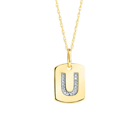 "U" Initial Rectangular Pendant With Diamonds In 10ct Yellow Gold "U" Initial Rectangular Pendant With Diamonds In 10ct Yellow Gold