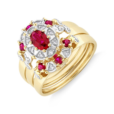 Ring with Laboratory Created Ruby & Natural Diamonds in 10kt Yellow Gold Ring with Laboratory Created Ruby & Natural Diamonds in 10kt Yellow Gold