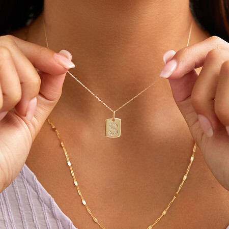 "S" Initial Rectangular Pendant With Diamonds In 10ct Yellow Gold "S" Initial Rectangular Pendant With Diamonds In 10ct Yellow Gold