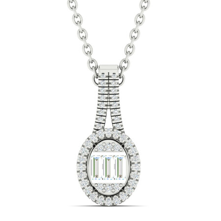 Oval Pendant with 0.25 Carat TW of Diamonds in 10ct White Gold Oval Pendant with 0.25 Carat TW of Diamonds in 10ct White Gold