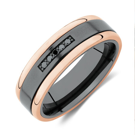 7mm Ring with Enhanced Black Diamonds in 10kt Rose Gold & Black Titanium 7mm Ring with Enhanced Black Diamonds in 10kt Rose Gold & Black Titanium