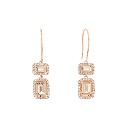 Halo Drop Earrings with Morganite & 0.41 Carat TW of Diamonds in 10kt Rose Gold Halo Drop Earrings with Morganite & 0.41 Carat TW of Diamonds in 10kt Rose Gold