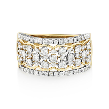 Multi Row Ring with 1 Carat TW of Diamonds in 10ct Yellow Gold Multi Row Ring with 1 Carat TW of Diamonds in 10ct Yellow Gold