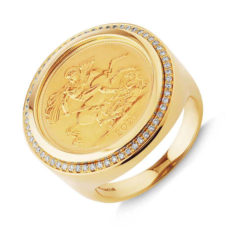 Sovereign Coin Ring with 0.30 Carat TW of Diamonds in 10ct & 22ct