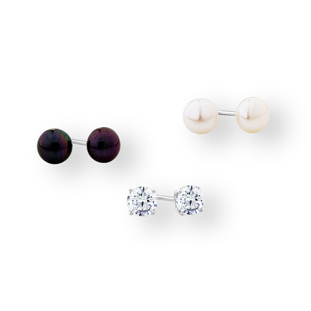 Stud Earring Set with Pearl and Cubic Zirconia in Sterling Silver Stud Earring Set with Pearl and Cubic Zirconia in Sterling Silver