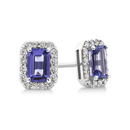 Halo Stud Earrings with Tanzanite & 0.25 Carat TW of Diamonds in 14kt White Gold Halo Stud Earrings with Tanzanite & 0.25 Carat TW of Diamonds in 14kt White Gold