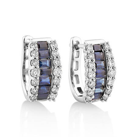 Huggie Earrings with Sapphire & 0.43 Carat TW of Diamonds In 10kt White Gold Huggie Earrings with Sapphire & 0.43 Carat TW of Diamonds In 10kt White Gold