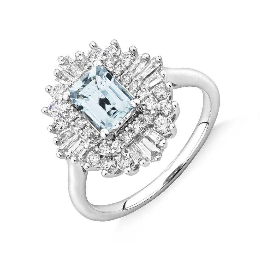 Aquamarine Ring with 0.75 Carat of Diamonds in 10ct White Gold