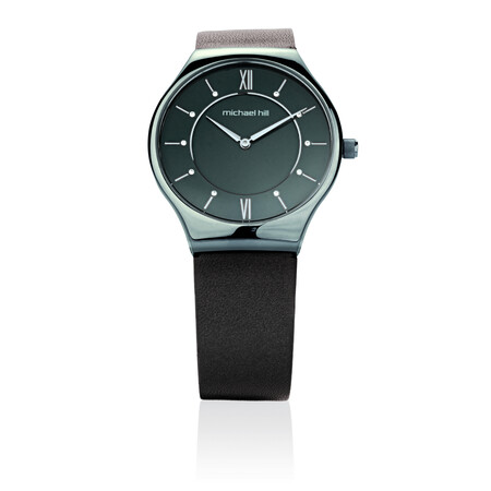 Ladies' Watch in Grey Tone Stainless Steel & Grey Leather Ladies' Watch in Grey Tone Stainless Steel & Grey Leather