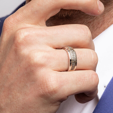 Men's Ring with 0.38 Carat TW of Brown Diamonds in 10ct White & Yellow Gold Men's Ring with 0.38 Carat TW of Brown Diamonds in 10ct White & Yellow Gold