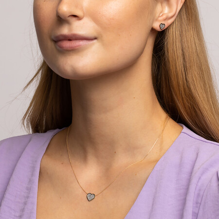 Heart Necklace and Glitter Earrings Set in 10ct Yellow Gold Heart Necklace and Glitter Earrings Set in 10ct Yellow Gold