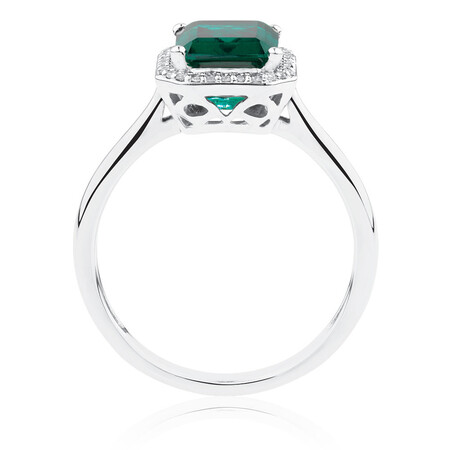 Ring with Created Emerald & Diamonds in 10ct White Gold Ring with Created Emerald & Diamonds in 10ct White Gold