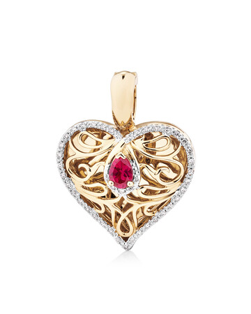 Heart Pendant with Laboratory Created Ruby & 0.15 Carat TW of Natural Diamonds in 10kt Yellow Gold Heart Pendant with Laboratory Created Ruby & 0.15 Carat TW of Natural Diamonds in 10kt Yellow Gold