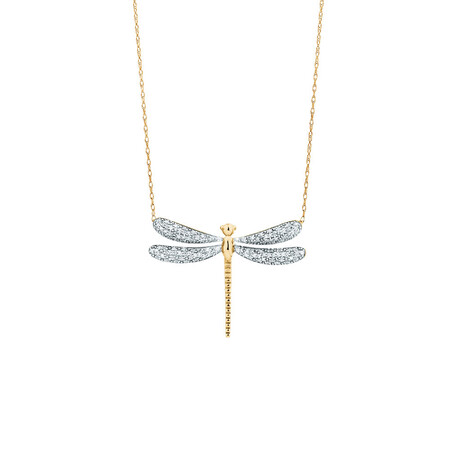 Dragonfly pendant with 0.20 Carat TW Diamonds in 10kt Yellow Gold