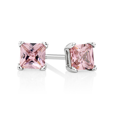 Stud Earrings with Pink Cubic Zirconia in Sterling Silver Stud Earrings with Pink Cubic Zirconia in Sterling Silver