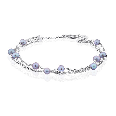 3 Row Bracelet with Grey Cultured Fresh Water Pearls in Sterling Silver 3 Row Bracelet with Grey Cultured Fresh Water Pearls in Sterling Silver