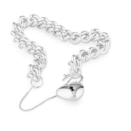 19cm (7.5") Heart Padlock Curb Bracelet in Sterling Silver 19cm (7.5") Heart Padlock Curb Bracelet in Sterling Silver