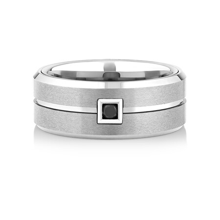 Men's Ring with an Enhanced Black Diamond in Grey Sapphire Tungsten Men's Ring with an Enhanced Black Diamond in Grey Sapphire Tungsten