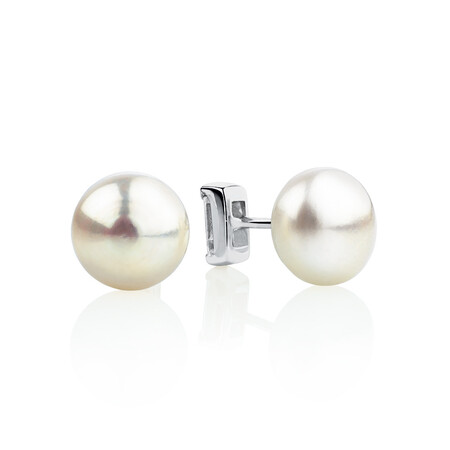 Stud Earrings with Cultured Freshwater Pearls & Cubic Zirconia in Sterling Silver Stud Earrings with Cultured Freshwater Pearls & Cubic Zirconia in Sterling Silver
