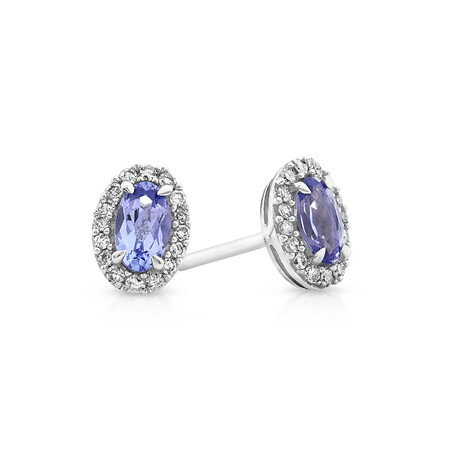 Halo Stud Earrings with Tanzanite & 0.12 Carat TW Of Diamonds in 10kt White Gold Halo Stud Earrings with Tanzanite & 0.12 Carat TW Of Diamonds in 10kt White Gold