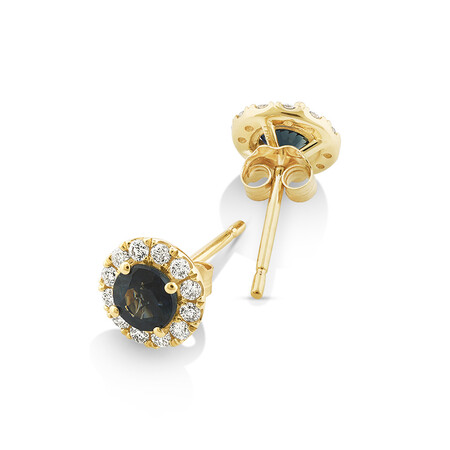 Halo Stud Earrings with Sapphire & 0.28 Carat TW of Diamonds in 10kt Yellow Gold Halo Stud Earrings with Sapphire & 0.28 Carat TW of Diamonds in 10kt Yellow Gold