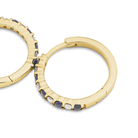 Huggie Earrings with Sapphire & 0.20 Carat TW of Diamonds in 10kt Yellow Gold Huggie Earrings with Sapphire & 0.20 Carat TW of Diamonds in 10kt Yellow Gold