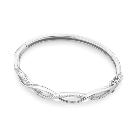 62mm Swirl Bangle with Cubic Zirconia in Sterling Silver 62mm Swirl Bangle with Cubic Zirconia in Sterling Silver