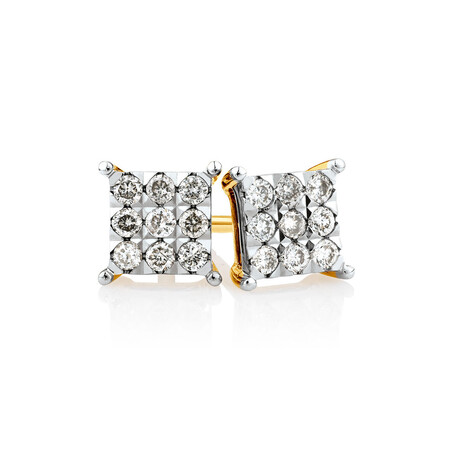 Cluster Stud Earrings with 1/4 Carat TW of Diamonds in 10ct Yellow Gold Cluster Stud Earrings with 1/4 Carat TW of Diamonds in 10ct Yellow Gold
