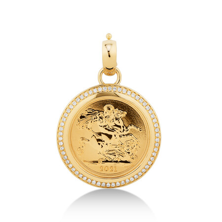 Full Sovereign Pendant with 0.30 Carat TW of Diamonds in 10kt & 22kt Yellow Gold