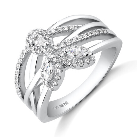 Crossover Ring with Cubic Zirconia in Sterling Silver Crossover Ring with Cubic Zirconia in Sterling Silver
