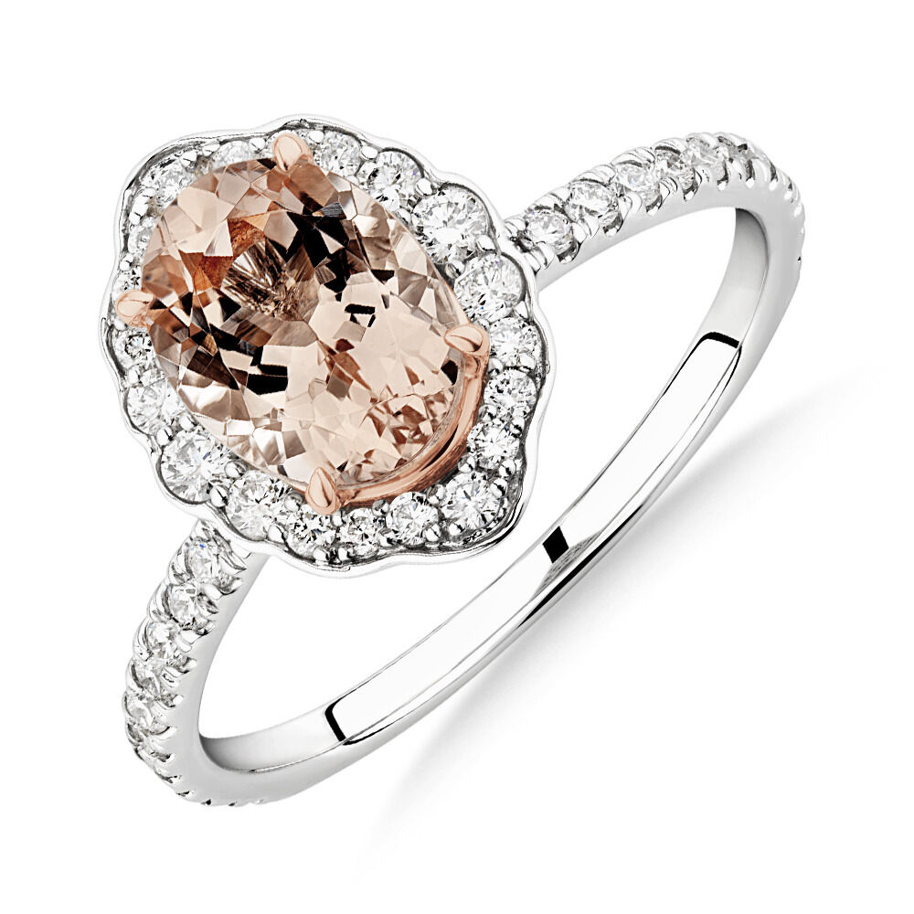 Sir Michael Hill Designer Engagement Ring with Morganite & 0.40 Carat TW of Diamonds in 18ct White Gold