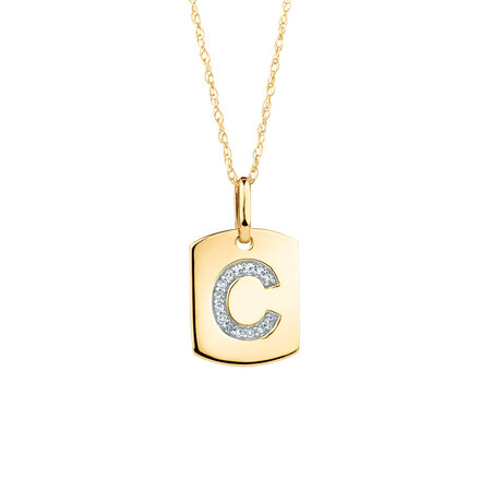 "C" Initial Rectangular Pendant With Diamonds In 10ct Yellow Gold "C" Initial Rectangular Pendant With Diamonds In 10ct Yellow Gold