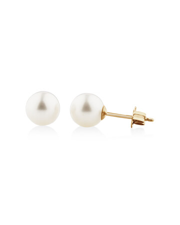 Stud Earrings with 7mm Round Cultured Freshwater Pearls in 10kt Yellow Gold Stud Earrings with 7mm Round Cultured Freshwater Pearls in 10kt Yellow Gold
