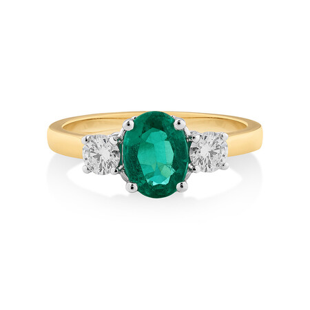 Ring with Emerald & 0.40 Carat TW of Diamonds in 18kt Yellow & White Gold Ring with Emerald & 0.40 Carat TW of Diamonds in 18kt Yellow & White Gold