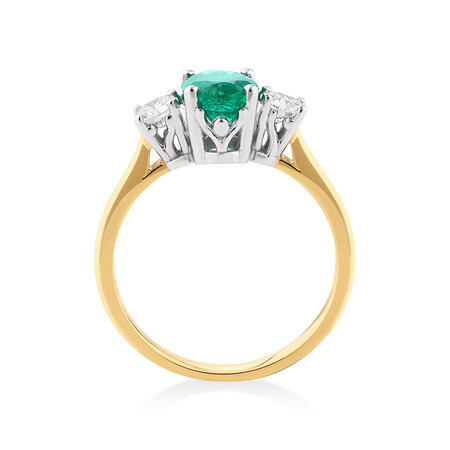 Ring with Emerald & 0.40 Carat TW of Diamonds in 18kt Yellow & White Gold Ring with Emerald & 0.40 Carat TW of Diamonds in 18kt Yellow & White Gold