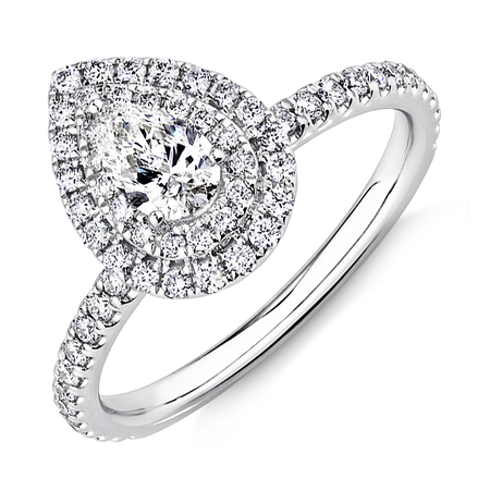 Double Halo Ring with 0.71 Carat TW of Diamonds in 18kt White Gold