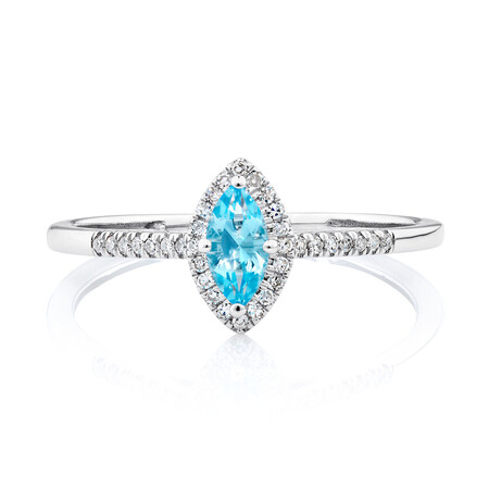 Ring with Blue Topaz & Diamonds in 10ct White Gold Ring with Blue Topaz & Diamonds in 10ct White Gold