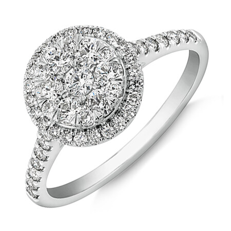 Cluster Halo Engagement Ring with 0.75 Carat TW of Diamonds in 10ct White Gold Cluster Halo Engagement Ring with 0.75 Carat TW of Diamonds in 10ct White Gold