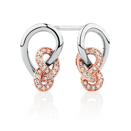 Knots Earrings with 0.16 Carat TW of Diamonds in Sterling Silver & 10ct Rose Gold Knots Earrings with 0.16 Carat TW of Diamonds in Sterling Silver & 10ct Rose Gold