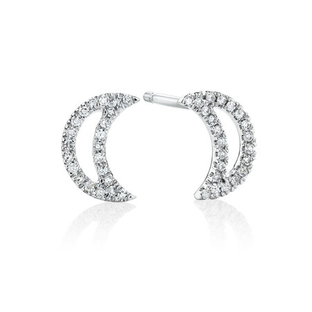 Half Moon Stud Earrings With Diamonds In 10ct White Gold Half Moon Stud Earrings With Diamonds In 10ct White Gold