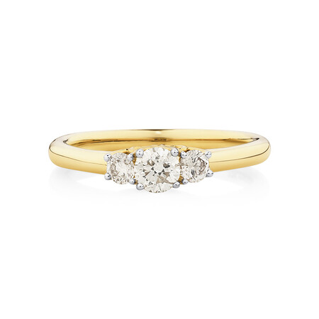 Three Stone Engagement Ring with 0.50 Carat TW of Diamonds in 10kt Yellow Gold Three Stone Engagement Ring with 0.50 Carat TW of Diamonds in 10kt Yellow Gold
