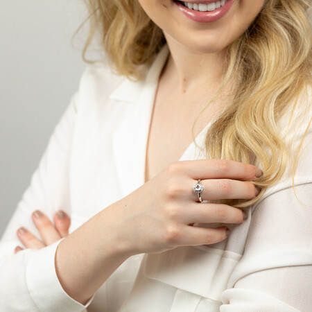 Halo Ring with Created White Sapphire & Diamonds in Sterling Silver Halo Ring with Created White Sapphire & Diamonds in Sterling Silver