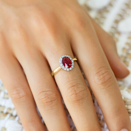 Ring with Created Ruby & 1/4 Carat TW of Diamonds in 10ct Yellow & White Gold Ring with Created Ruby & 1/4 Carat TW of Diamonds in 10ct Yellow & White Gold